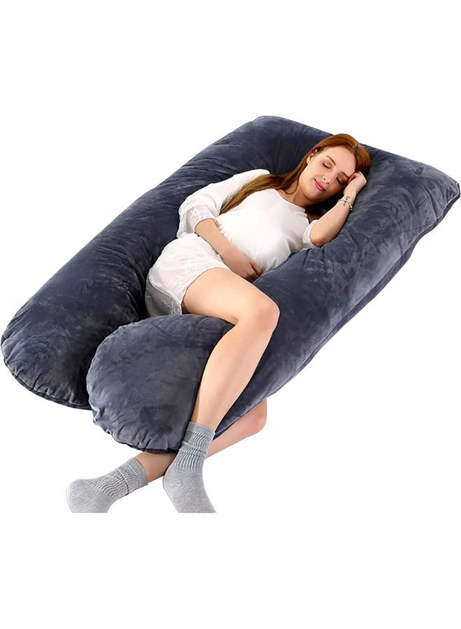 Blueberry - U Shaped Maternity Pillow With Removable Velvet Cover Cotton Grey 55x28inch - Image 1