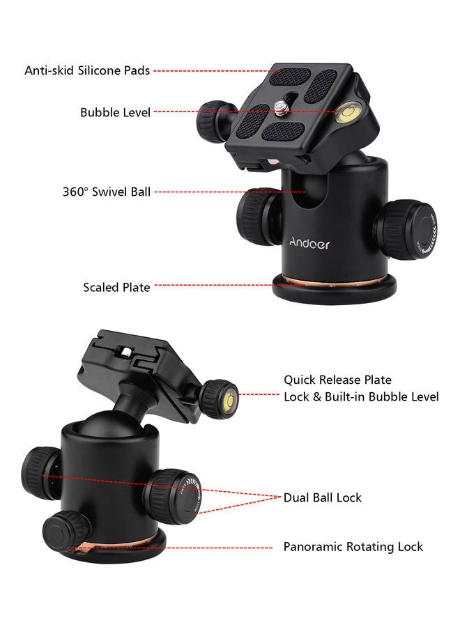 ANDOER Panoramic Damper Ball Head with Scaled Plate Black  - Image 5