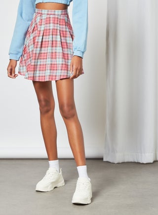 Checked Mini Skirt Pink - v1632120445/N48623362V_1