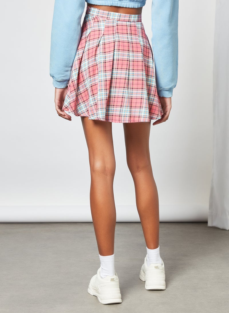 Checked Mini Skirt Pink