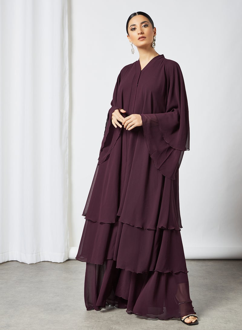 Bousni Layered Abaya Burgundy  - Image 2