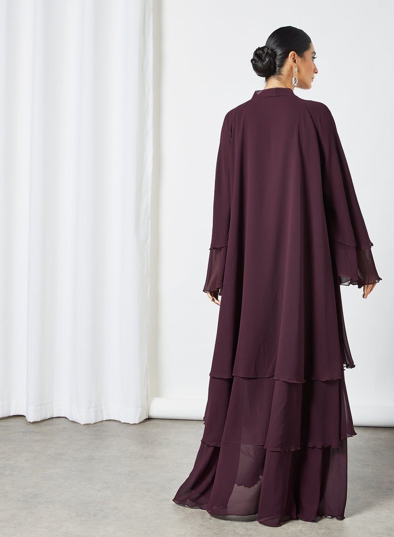 Bousni Layered Abaya Burgundy  - Image 3