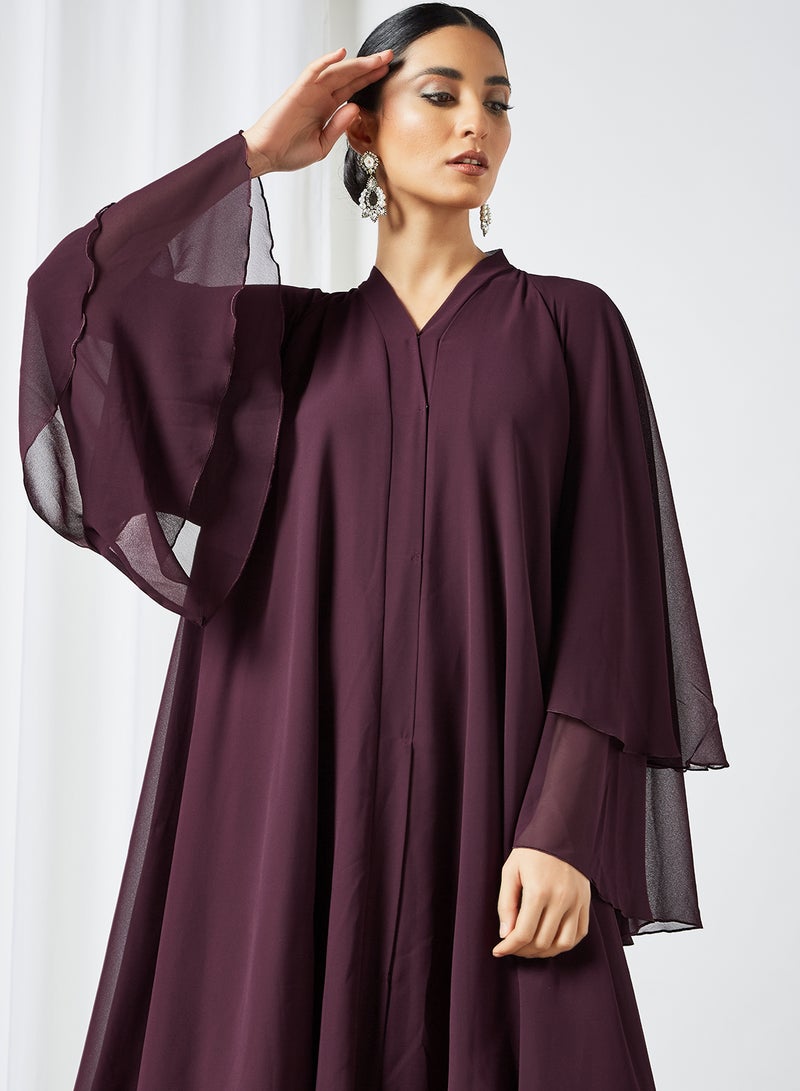 Bousni Layered Abaya Burgundy  - Image 4