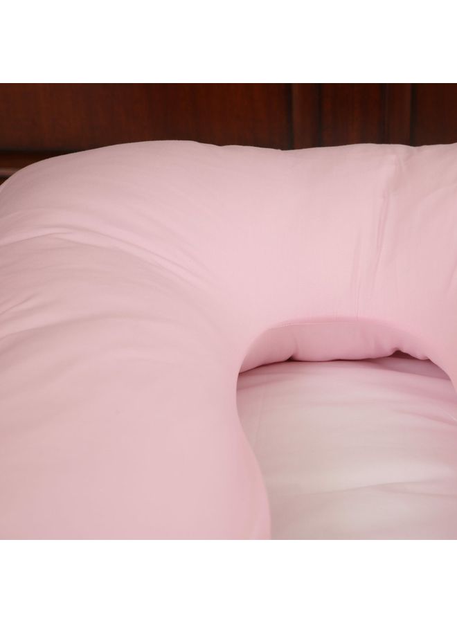 Blueberry - U Shaped Maternity Pillow With Removable Velvet Cover Cotton Light Pink 55x27x6inch - Image 1