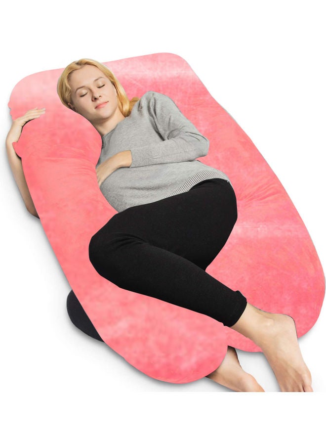 Blueberry U Shaped Maternity Pillow With Removable Velvet Cover Cotton Pink 55x27x6inch - Image 1