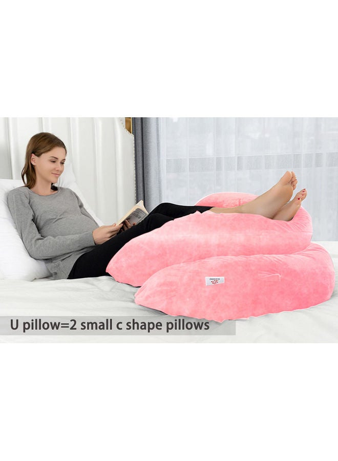 Blueberry U Shaped Maternity Pillow With Removable Velvet Cover Cotton Pink 55x27x6inch - Image 2