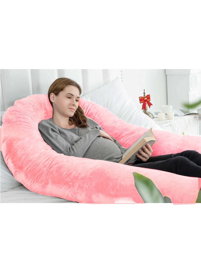 Blueberry U Shaped Maternity Pillow With Removable Velvet Cover Cotton Pink 55x27x6inch - Image 3