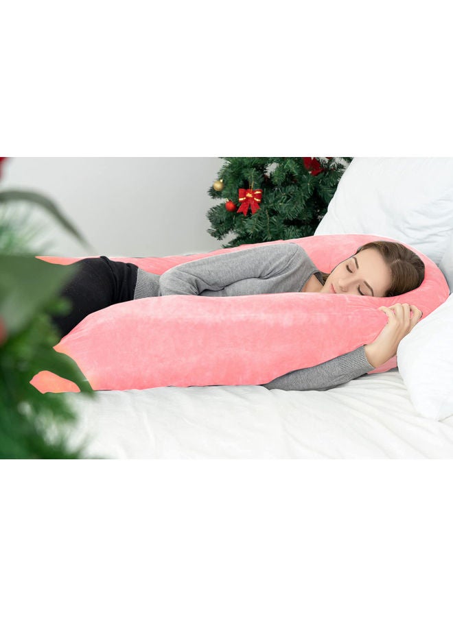 Blueberry U Shaped Maternity Pillow With Removable Velvet Cover Cotton Pink 55x27x6inch - Image 4