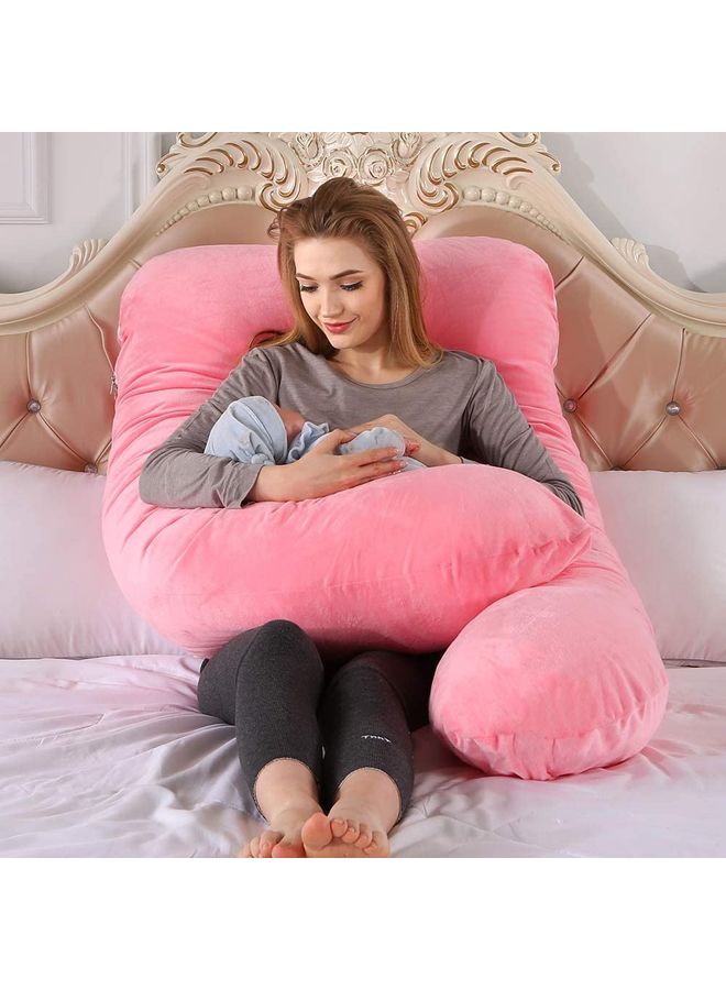 U Shaped Nursing And Maternity Pillow With Removable Velvet Cover Cotton Pink 55x27x7.8inch - v1632120716/N50959183A_1