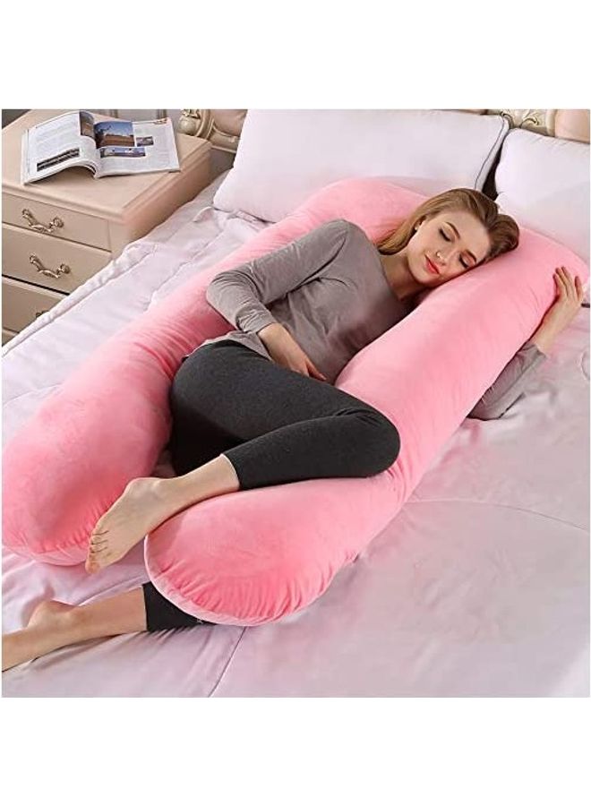 U Shaped Nursing And Maternity Pillow With Removable Velvet Cover Cotton Pink 55x27x7.8inch - v1632120716/N50959183A_3