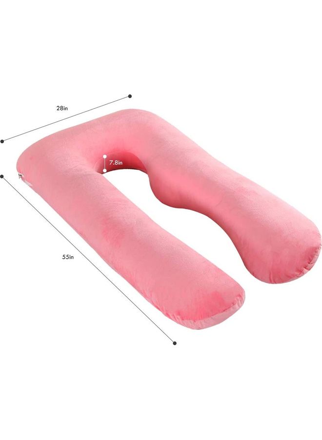 U Shaped Nursing And Maternity Pillow With Removable Velvet Cover Cotton Pink 55x27x7.8inch - v1632120716/N50959183A_4