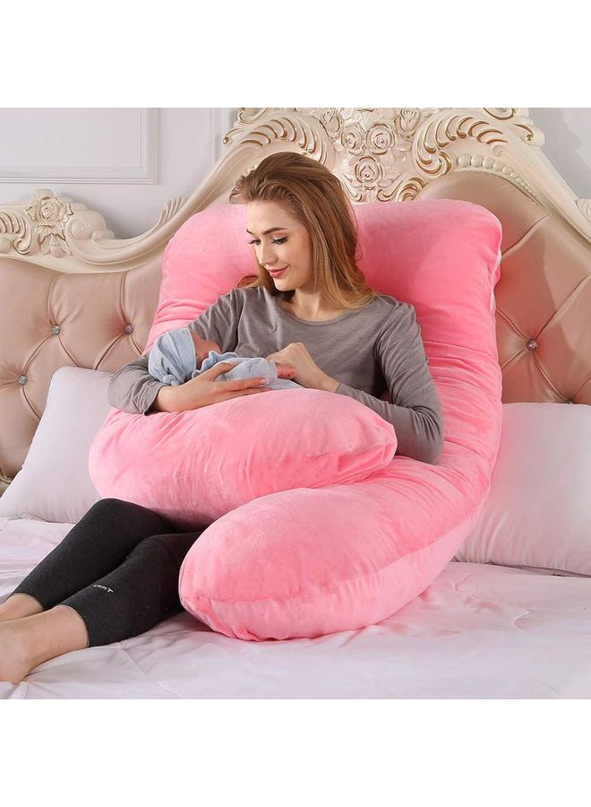 U Shaped Nursing And Maternity Pillow With Removable Velvet Cover Cotton Pink 55x27x7.8inch - v1632120716/N50959183A_5