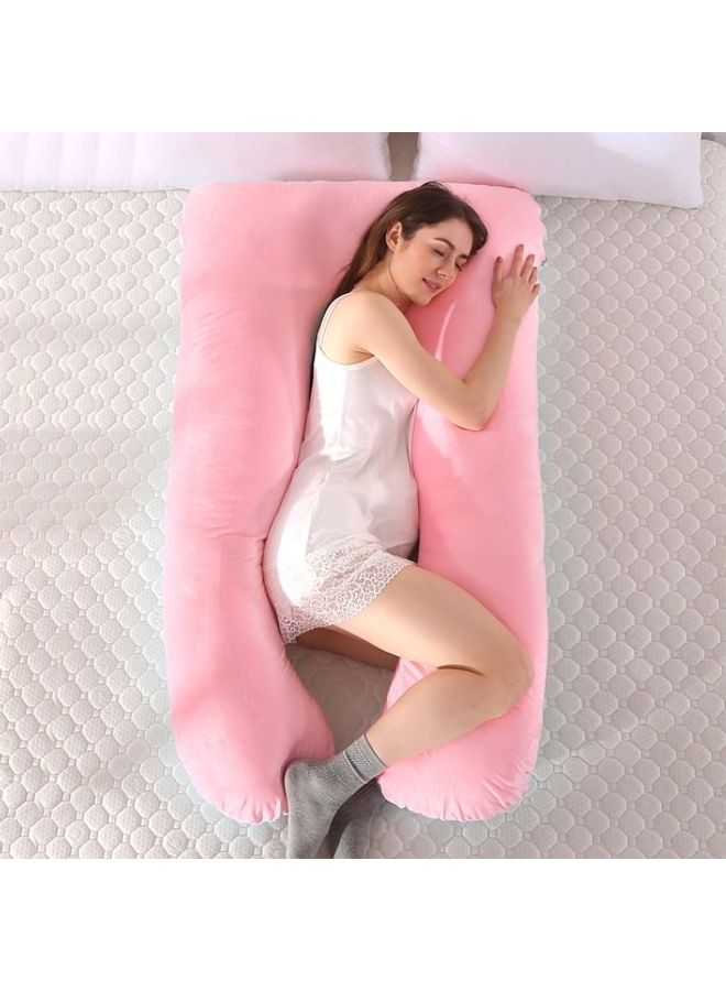 Blueberry U-Shaped Body Support Pillow With Removable Soft Cover Velvet Pink 130 X 70cm - Image 1