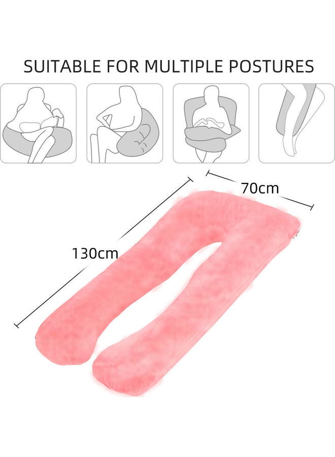 Blueberry U-Shaped Body Support Pillow With Removable Soft Cover Velvet Pink 130 X 70cm - Image 2
