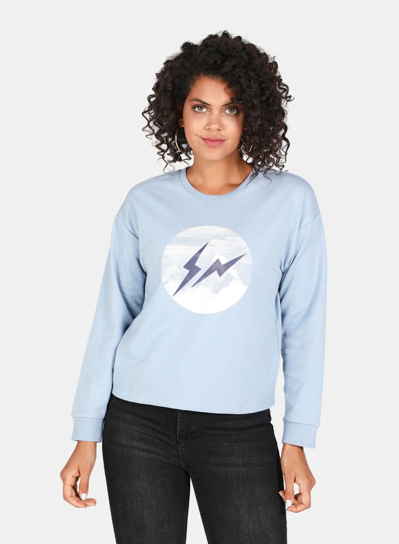 DRIP Graphic Printed Crew Neck Regular Fit Crop Sweatshirt Blue Fog  - Image 1
