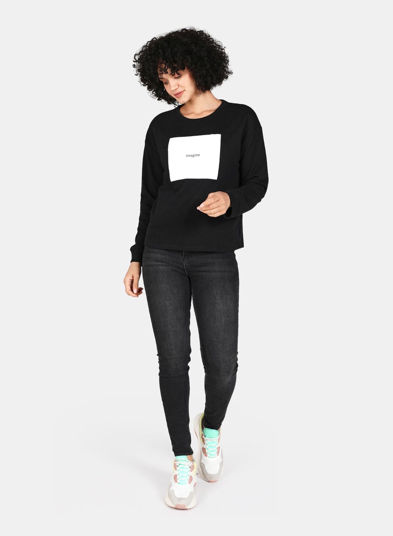 DRIP - Casual Graphic Printed Crew Neck Regular Fit Sweatshirt Black - Image 1