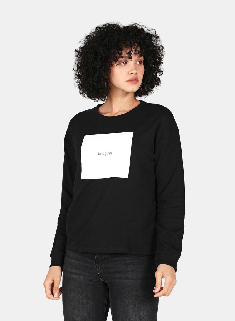 DRIP - Casual Graphic Printed Crew Neck Regular Fit Sweatshirt Black - Image 1