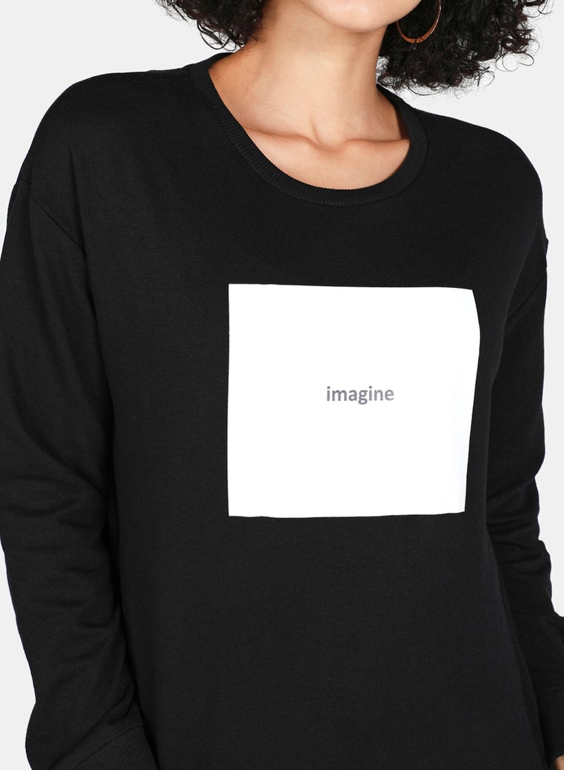 DRIP - Casual Graphic Printed Crew Neck Regular Fit Sweatshirt Black - Image 1