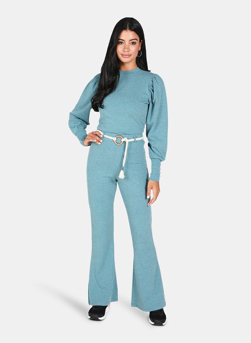 Belt Mid-Rise Pants Blue