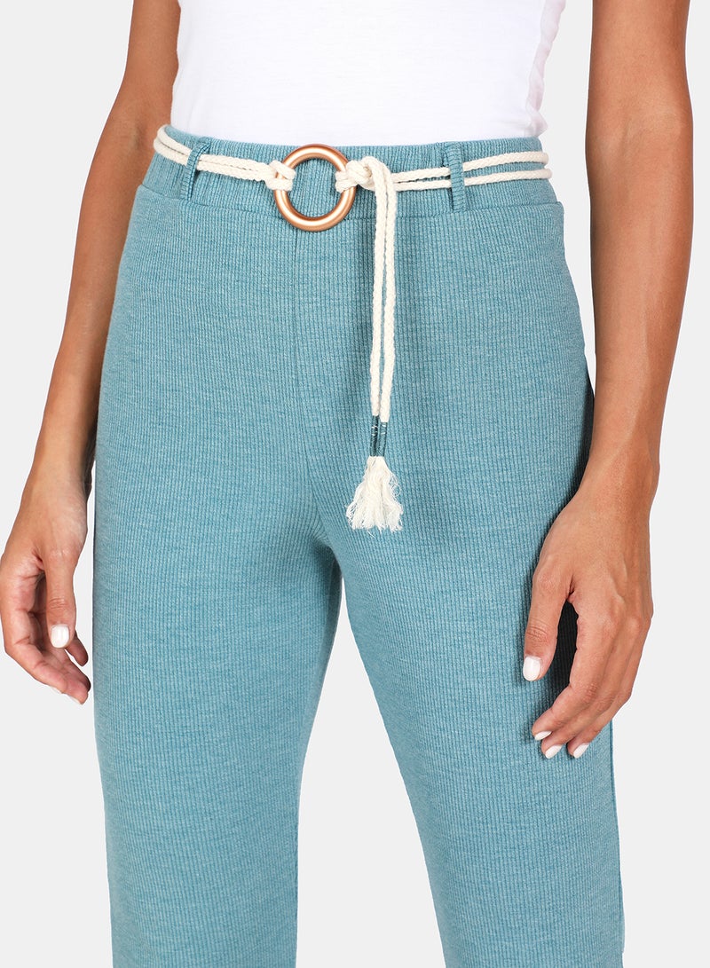 Belt Mid-Rise Pants Blue