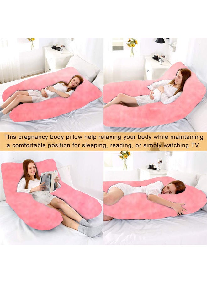 Blueberry U Shaped Maternity Pillow With Removable Velvet Cover cotton Pink 55x27x6inch - Image 4