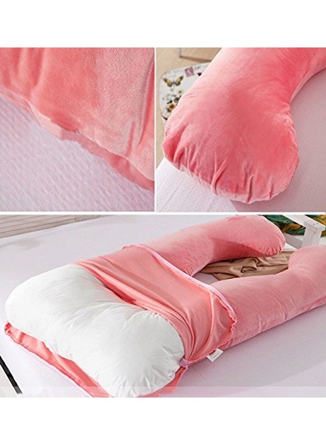 Blueberry U Shaped Maternity Pillow With Removable Velvet Cover cotton Pink 55x27x6inch - Image 2