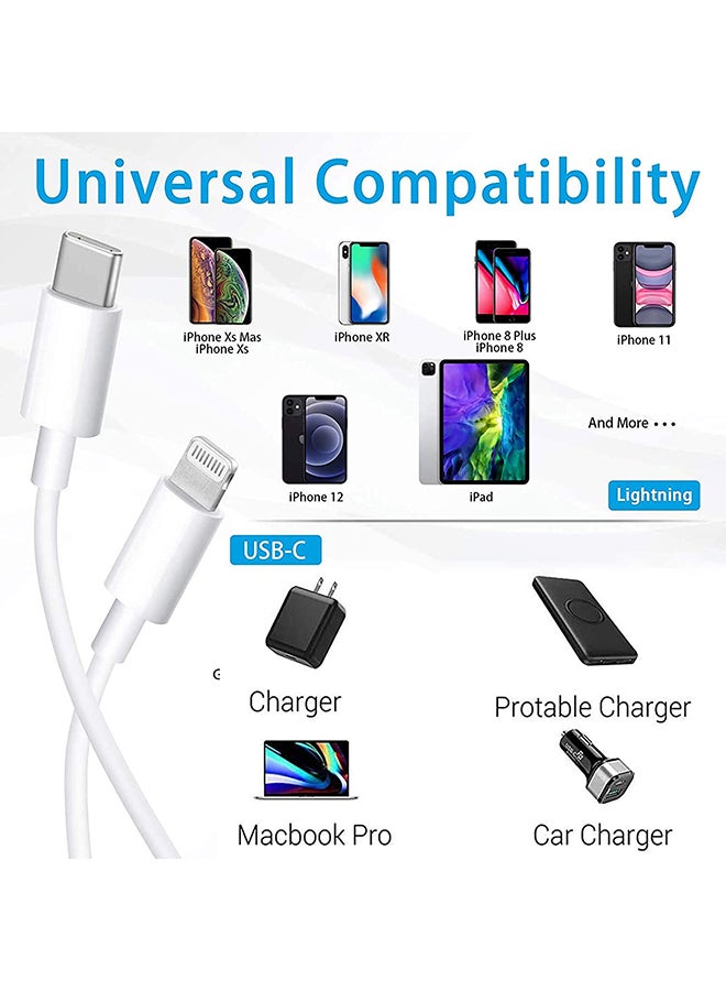 Rock Pow - 20W Fast Charger USB-C to Lightning Charging Cable (Apple MFi Certified) 2m for iPhone 14 13 13 Pro 12 Pro Max 12 11 X XS XR 8 Plus, AirPods Pro White - Image 1
