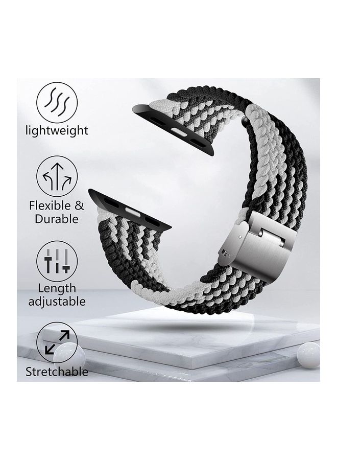 Rock Pow - Nylon Solo Loop Strap Compatible With Apple Watch 42/44/45/49mm SE /Series 7/6/5/4/3/2/1 Black and White - Image 1