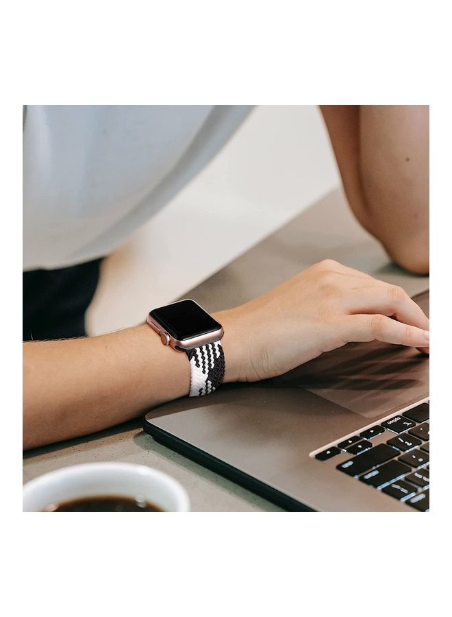 Rock Pow - Nylon Solo Loop Strap Compatible With Apple Watch 42/44/45/49mm SE /Series 7/6/5/4/3/2/1 Black and White - Image 1