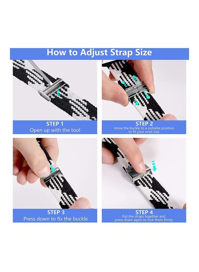 Rock Pow - Nylon Solo Loop Strap Compatible With Apple Watch 42/44/45/49mm SE /Series 7/6/5/4/3/2/1 Black and White - Image 1