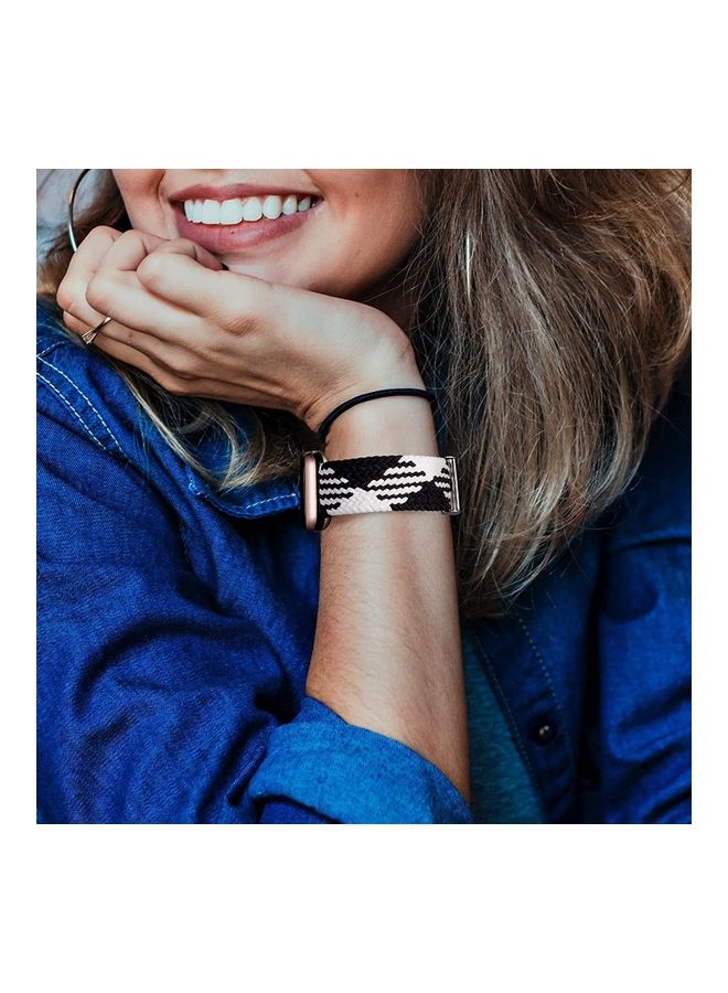 Rock Pow - Nylon Solo Loop Strap Compatible With Apple Watch 42/44/45/49mm SE /Series 7/6/5/4/3/2/1 Black and White - Image 1