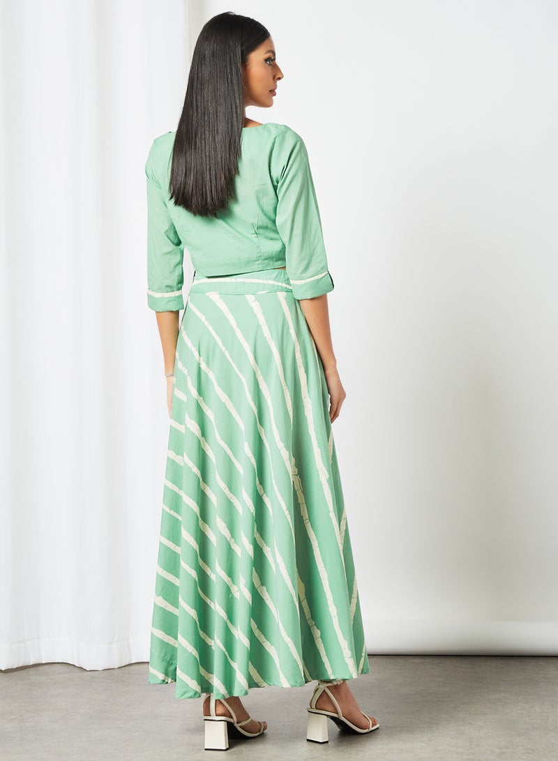 AKS - Striped Lehenga Set Green - Image 1