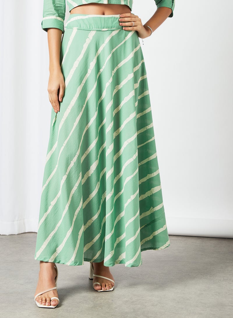 AKS - Striped Lehenga Set Green - Image 1