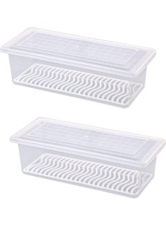 AIWANTO 2-Piece Food Storage Container Organizer with Removable Drain Tray To Keep Fresh for Fruits, Vegetables, Meat and Fish Clear 29.5cm  - Image 1