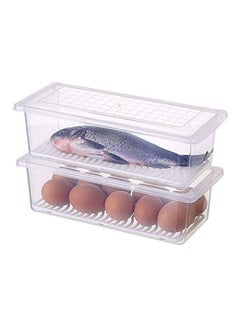 AIWANTO 2-Piece Food Storage Container Organizer with Removable Drain Tray To Keep Fresh for Fruits, Vegetables, Meat and Fish Clear 29.5cm  - Image 2