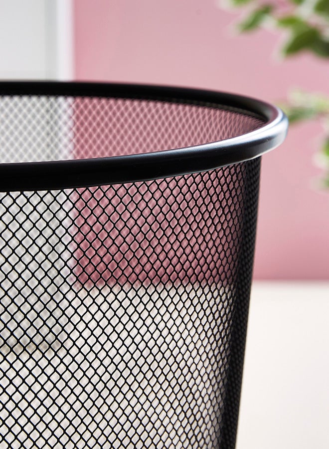 Home Box Round Recycling Open Top Mesh Trash Can Waste Basket Without Lid For Home, Office, College, Kitchen, Bathroom Black 26.5x28.5cm  - Image 3