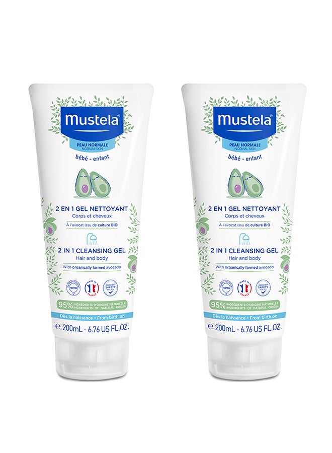 Mustela - 2-In-1 Baby Cleansing Gel with Farmed Avocoado For Hair And Body, Pack Of 2, 200ml+200ml - Image 1