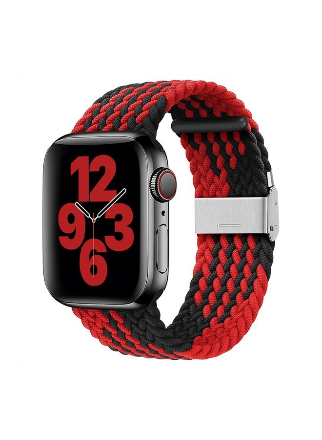 Rock Pow - Nylon Solo Loop Strap Compatible with Apple Watch 42/44mm SE /Series 7/6/5/4/3/2/1 Black/RED - Image 1