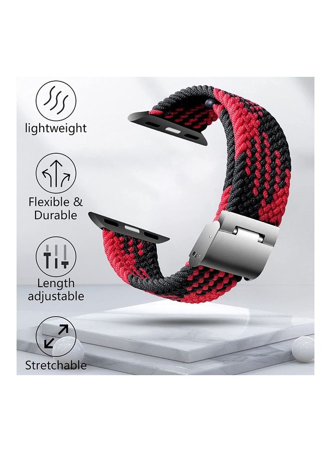 Rock Pow - Nylon Solo Loop Strap Compatible with Apple Watch 42/44mm SE /Series 7/6/5/4/3/2/1 Black/RED - Image 1
