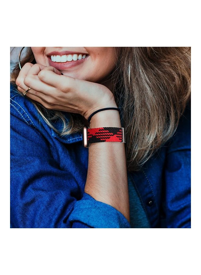 Rock Pow - Nylon Solo Loop Strap Compatible with Apple Watch 42/44mm SE /Series 7/6/5/4/3/2/1 Black/RED - Image 1