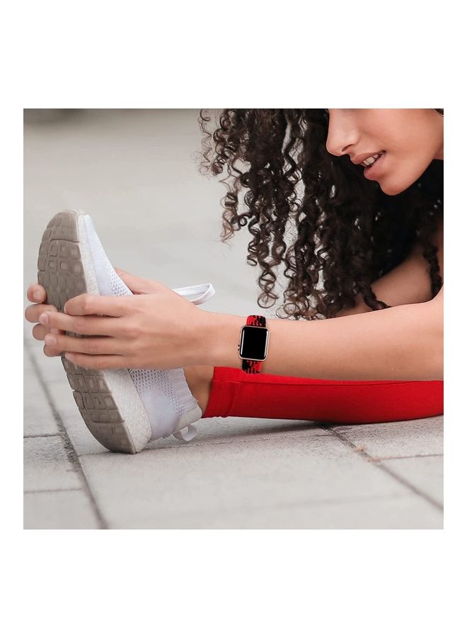 Rock Pow - Nylon Solo Loop Strap Compatible with Apple Watch 42/44mm SE /Series 7/6/5/4/3/2/1 Black/RED - Image 1