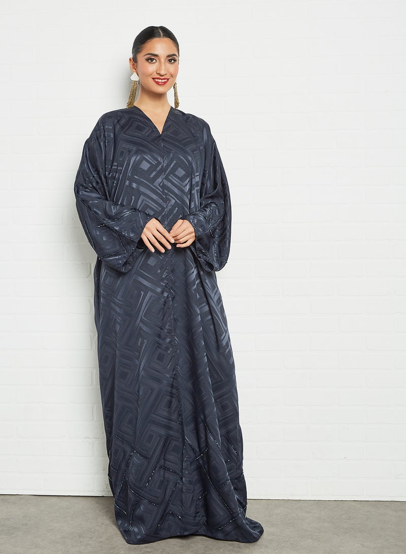 ROZA - Stone Embellished Abaya Navy Blue - Image 1
