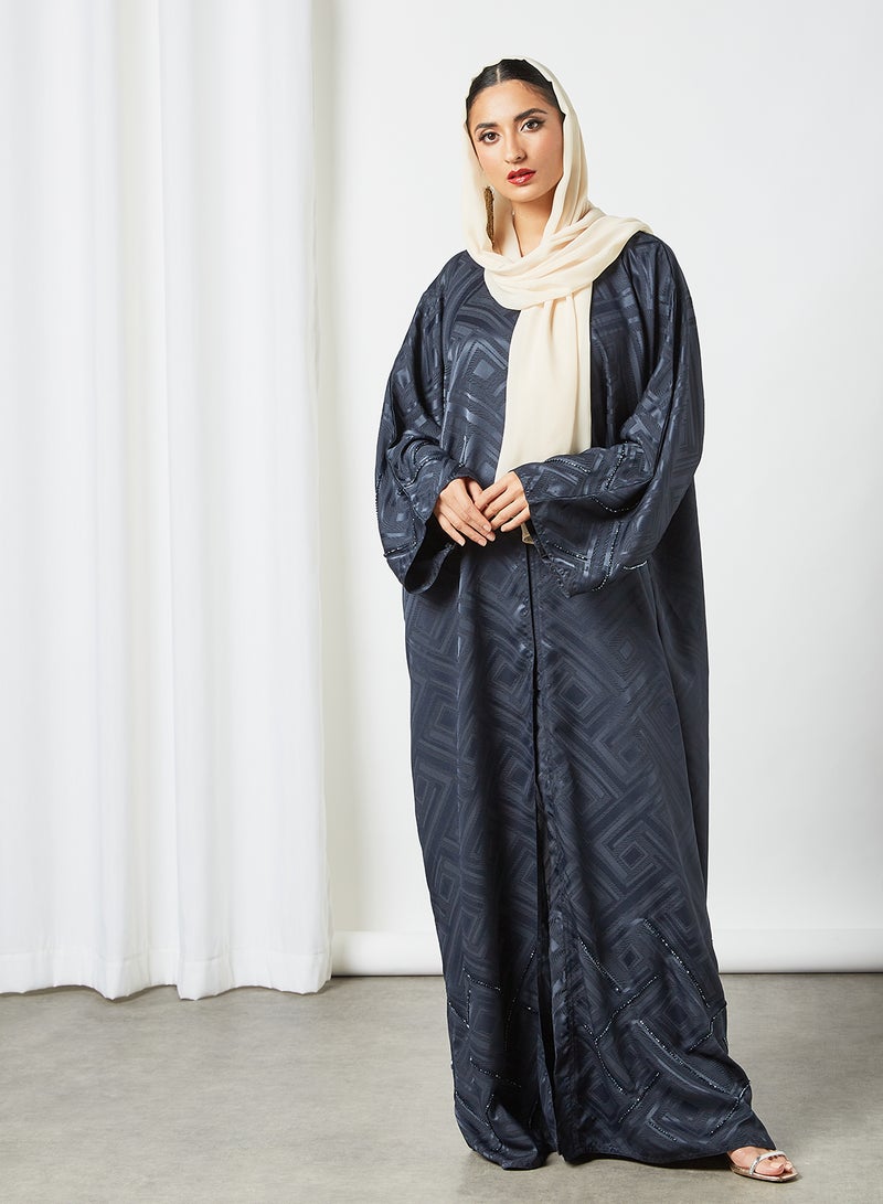 ROZA - Stone Embellished Abaya Navy Blue - Image 1
