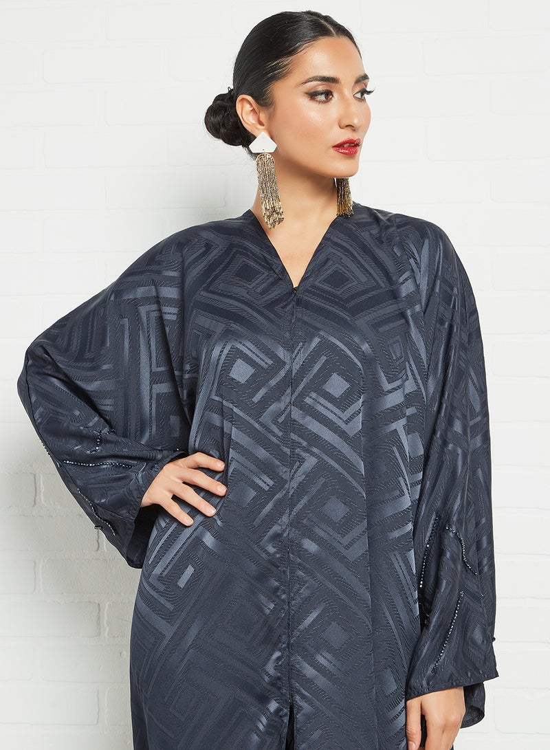 ROZA - Stone Embellished Abaya Navy Blue - Image 1