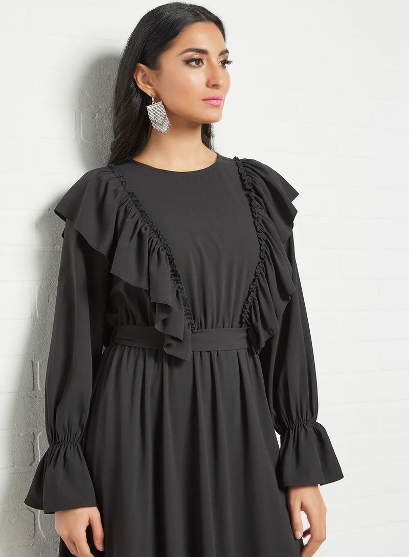 DESERT COVE FASHION Ruffle Detail Maxi Dress Black