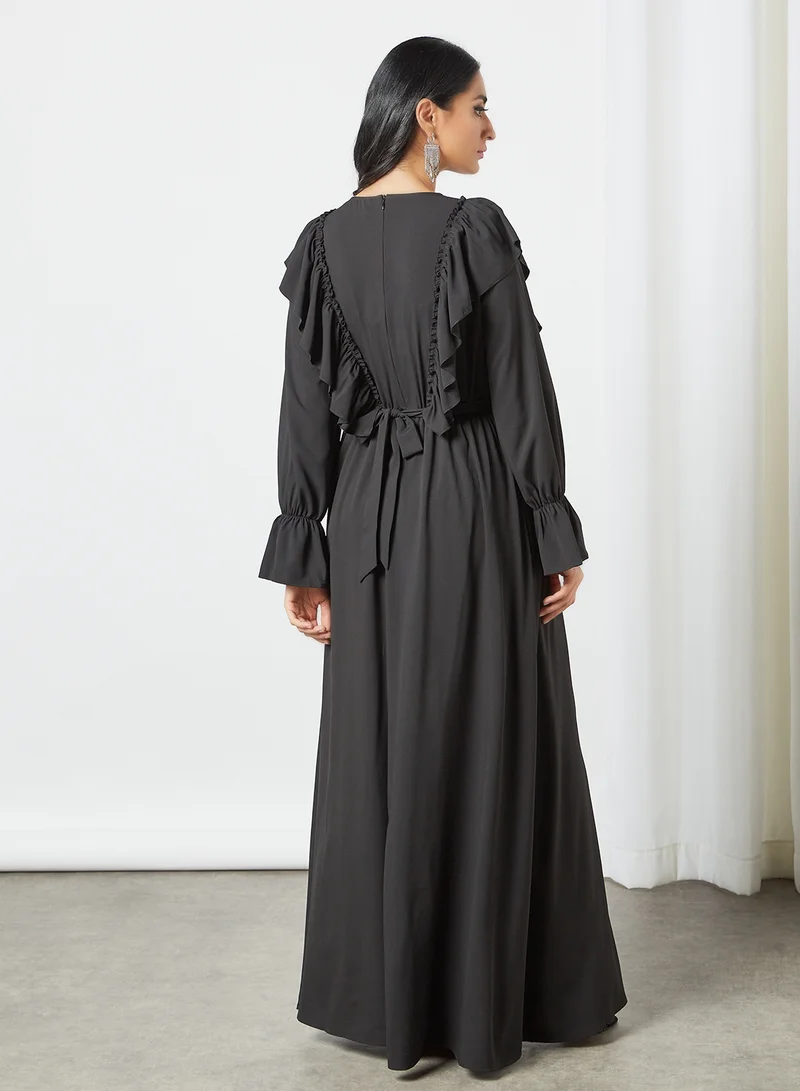 DESERT COVE FASHION Ruffle Detail Maxi Dress Black