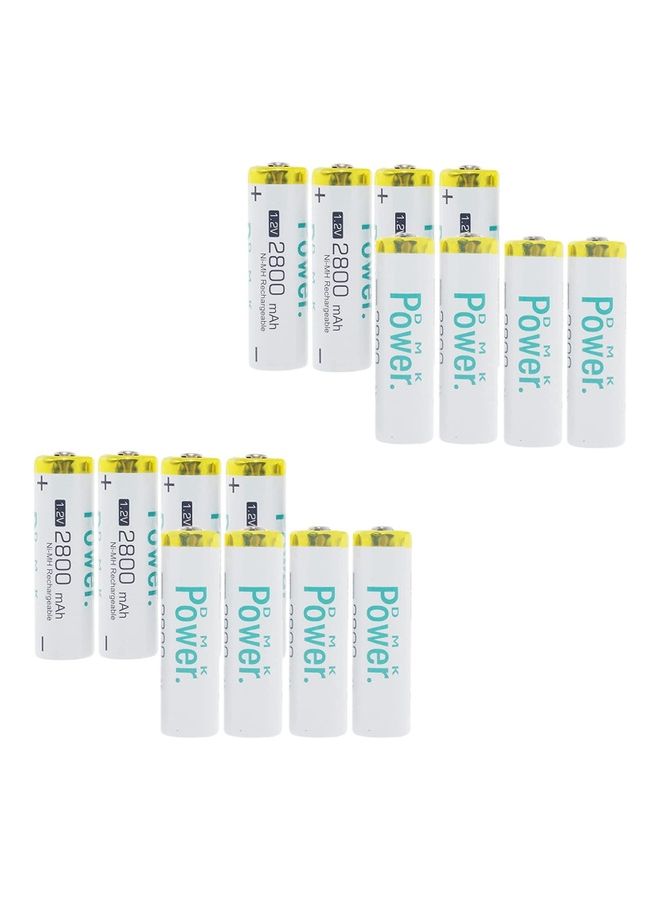 DMK Power 2800.0 mAh 16-Piece Rechargeable High Capacity AA Batteries 1.2V White - Image 1