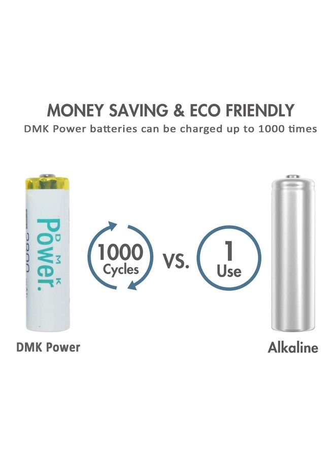 DMK Power 2800.0 mAh 16-Piece Rechargeable High Capacity AA Batteries 1.2V White - Image 2