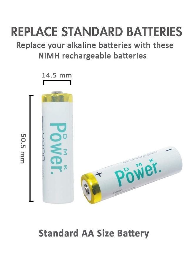 DMK Power 2800.0 mAh 16-Piece Rechargeable High Capacity AA Batteries 1.2V White - Image 3