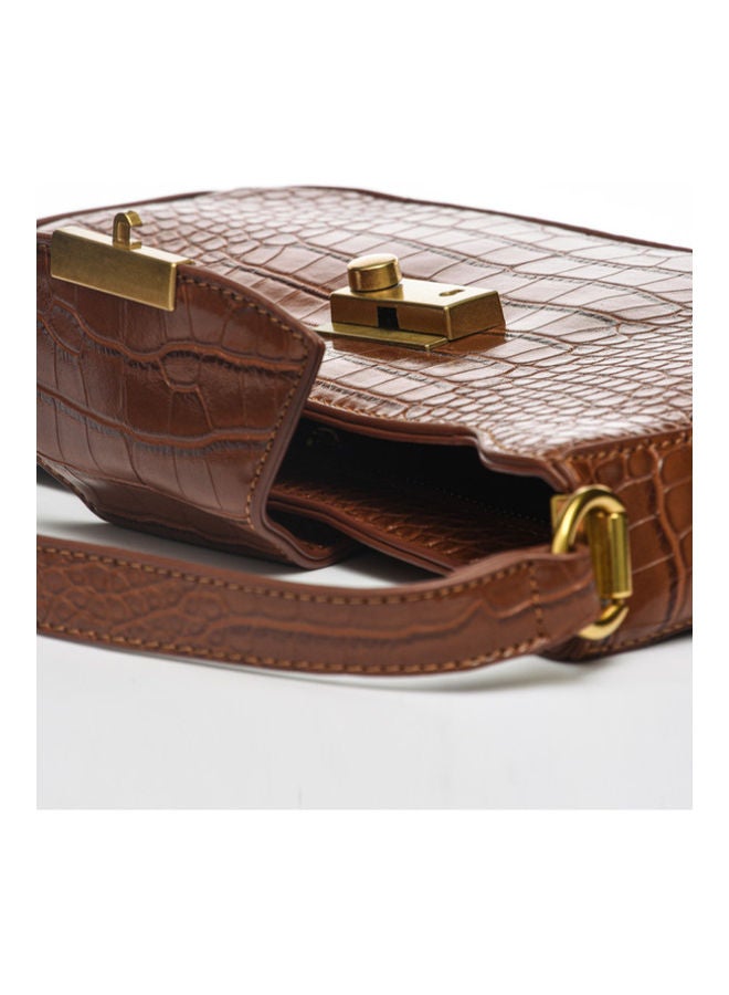 Glamz - Textured Top Handle Satchel Brown - Image 1
